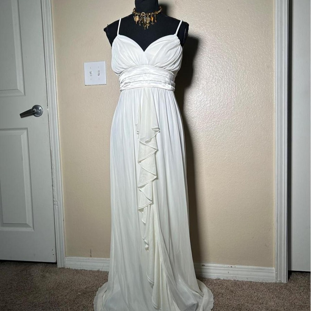 City Triangles White Maxi Dress Ruched Waist Ruffle Front Y2K 2000s Size 9 M